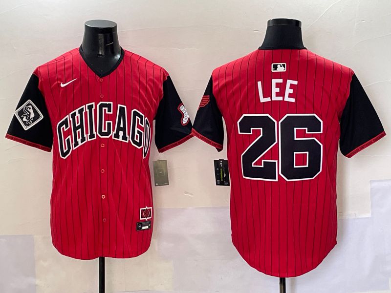 Men Chicago White Sox 26 Lee Red Stripe Joint Name Nike 2025 MLB Jersey style 8
